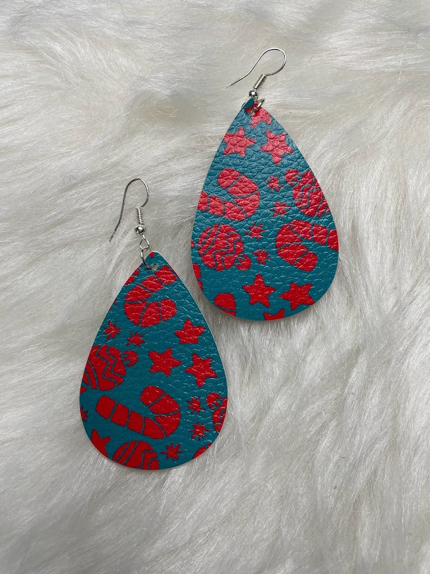 Cardinals Red Glitter Customizable Faux Leather Earrings 